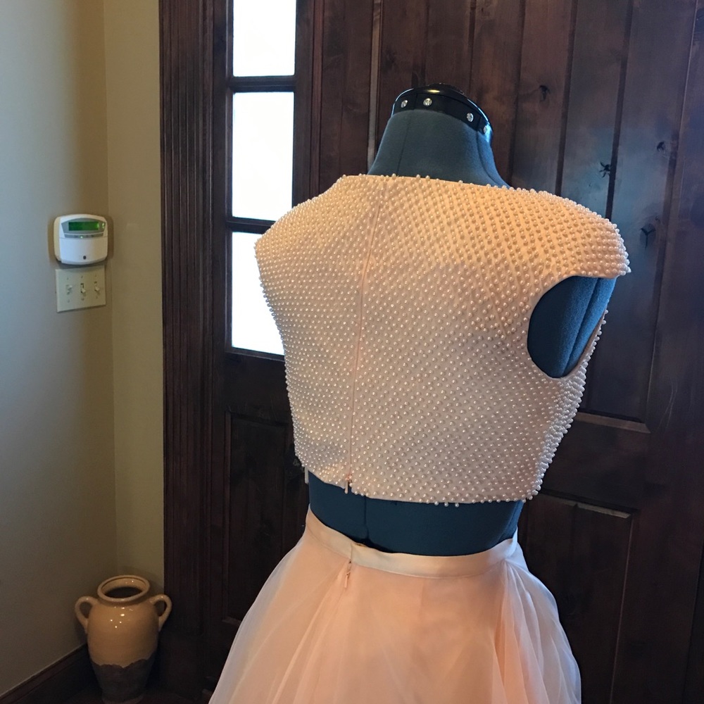 TERANI 2pc Beaded Crop Top BLUSH PINK Prom Gown! - Picture 5 of 6